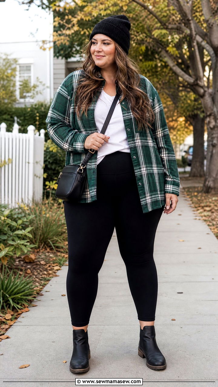 Plus Size Flannel And Leggings Outfit - 20 plus size lazy day outfit ideas