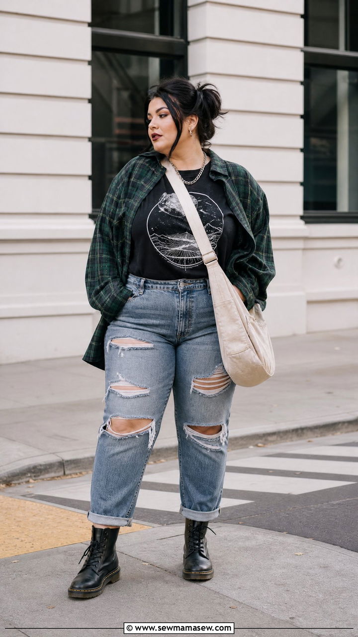 Plus Size Flannel Over Graphic Tee Grunge Outfit - 20 plus size grunge top outfit ideas
