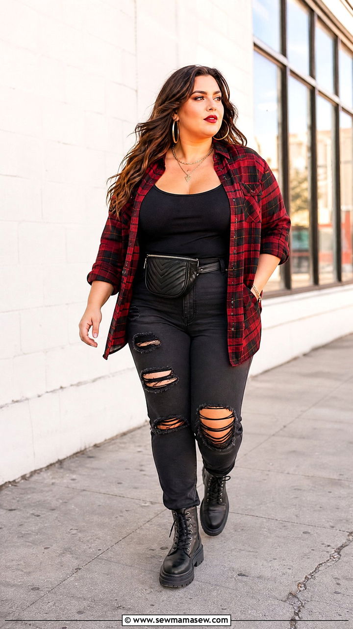 Plus Size Flannel Shirt Concert Outfit - 20 plus size concert top outfit ideas