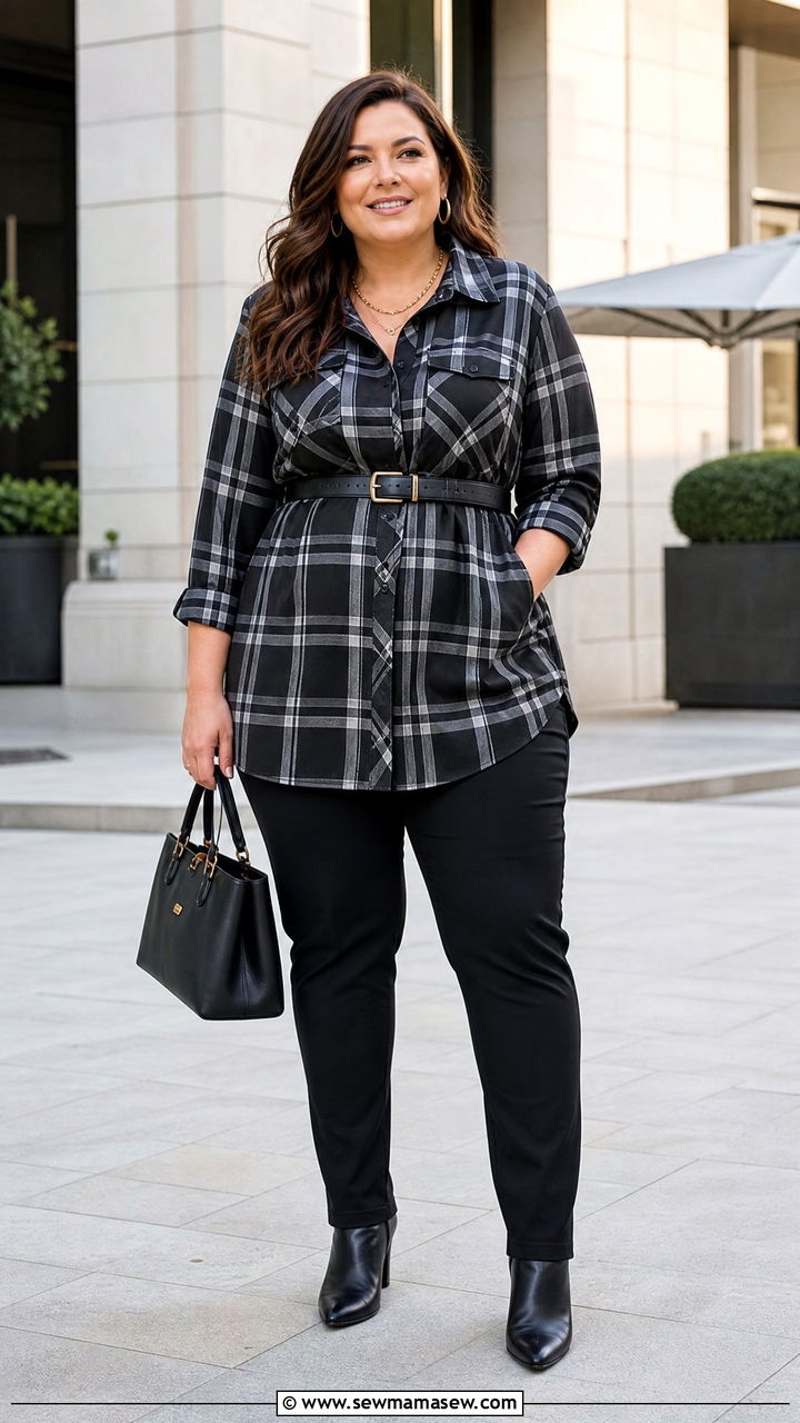 Plus Size Flannel Shirt With A Belted Waist - 20 plus size flannel shirt outfit ideas