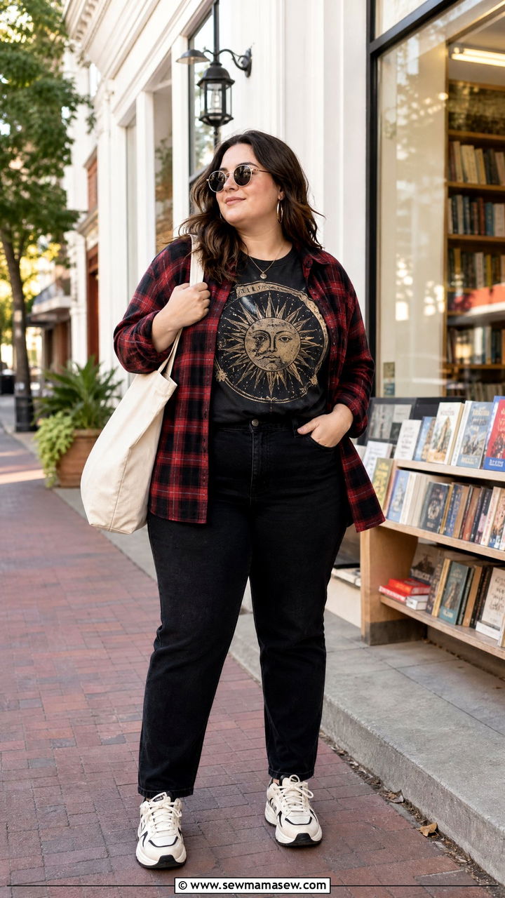 Plus Size Flannel Shirt With A Graphic Tee - 20 plus size flannel shirt outfit ideas