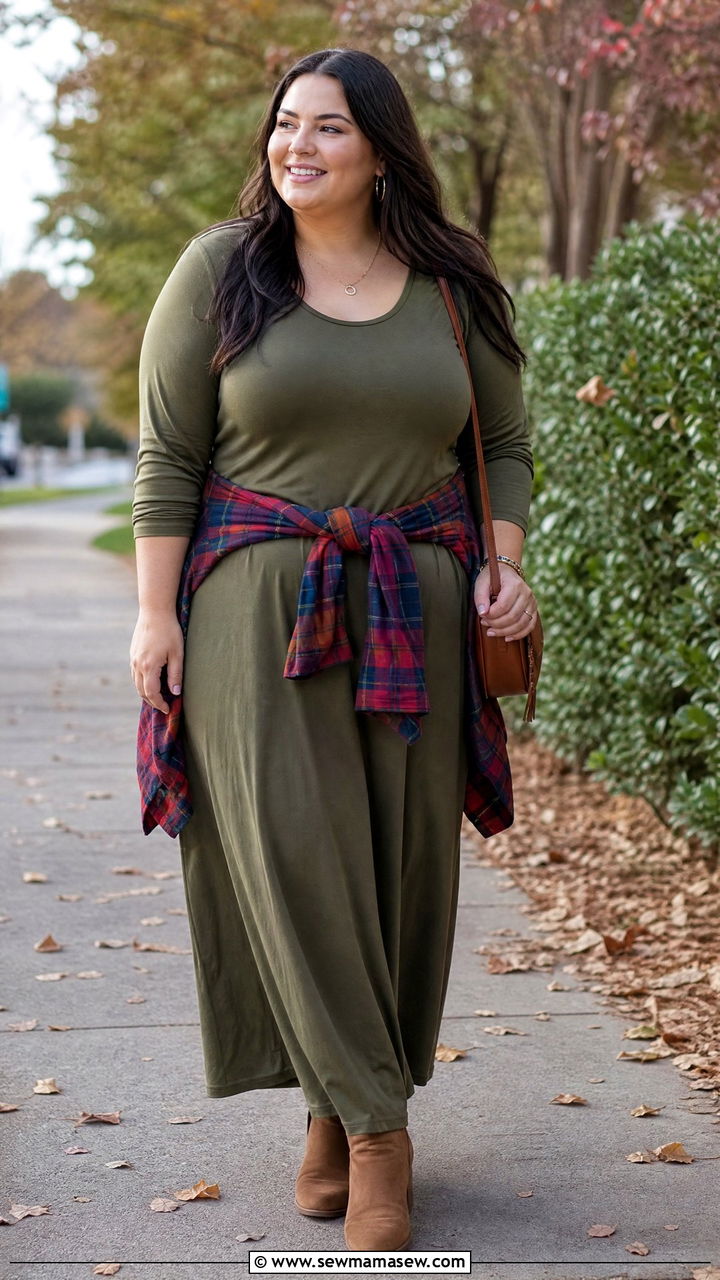 Plus Size Flannel Shirt With A Maxi Dress - 20 plus size flannel shirt outfit ideas