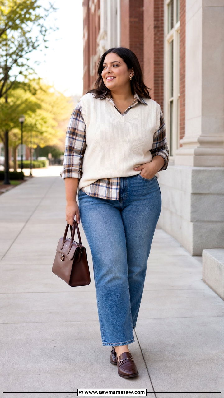 Plus Size Flannel Shirt With A Sweater Vest - 20 plus size flannel shirt outfit ideas