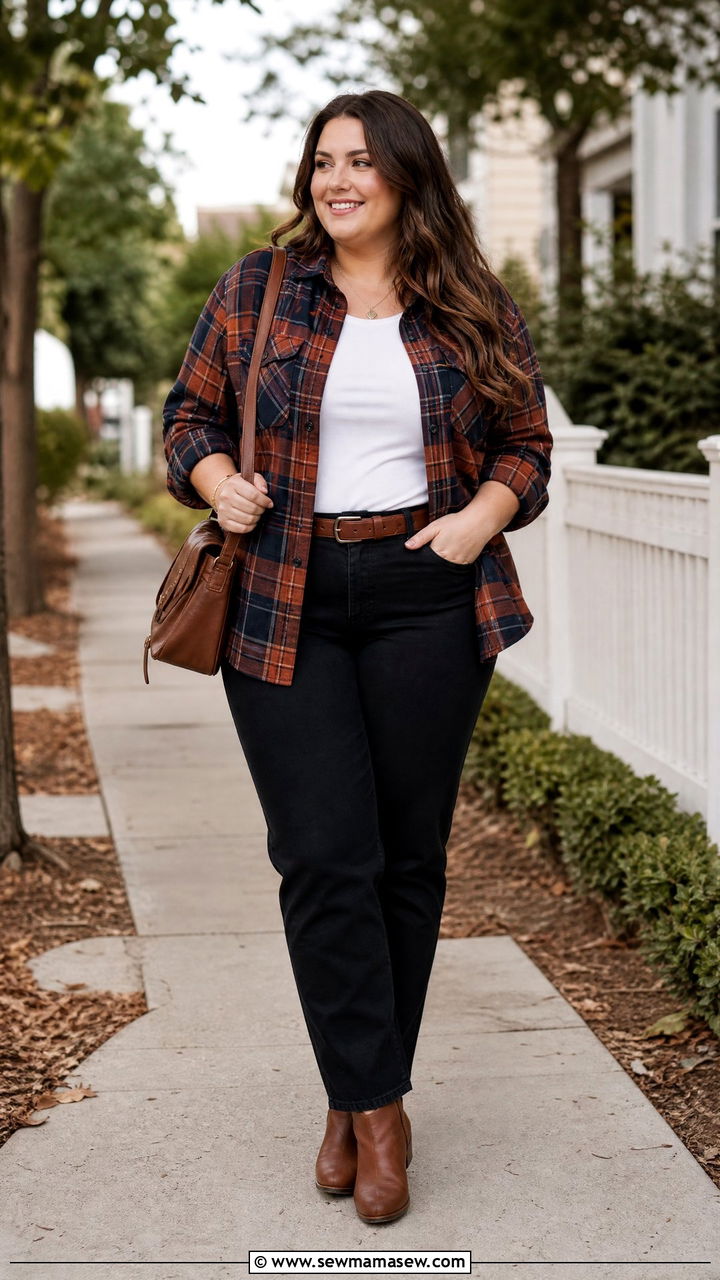 Plus Size Flannel Shirt With Black Jeans - 20 plus size fall fashion outfit ideas