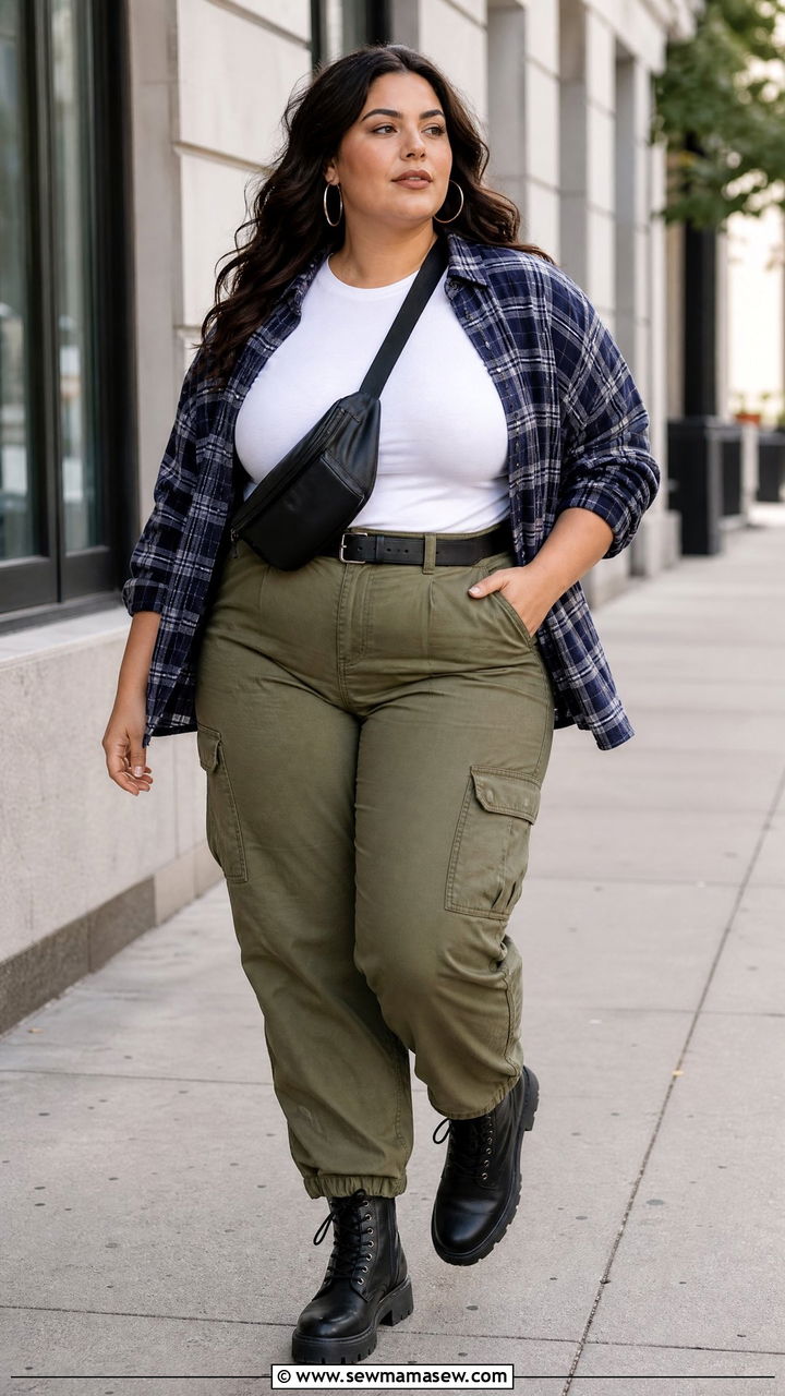 Plus Size Flannel Shirt With Cargo Pants - 20 plus size flannel shirt outfit ideas