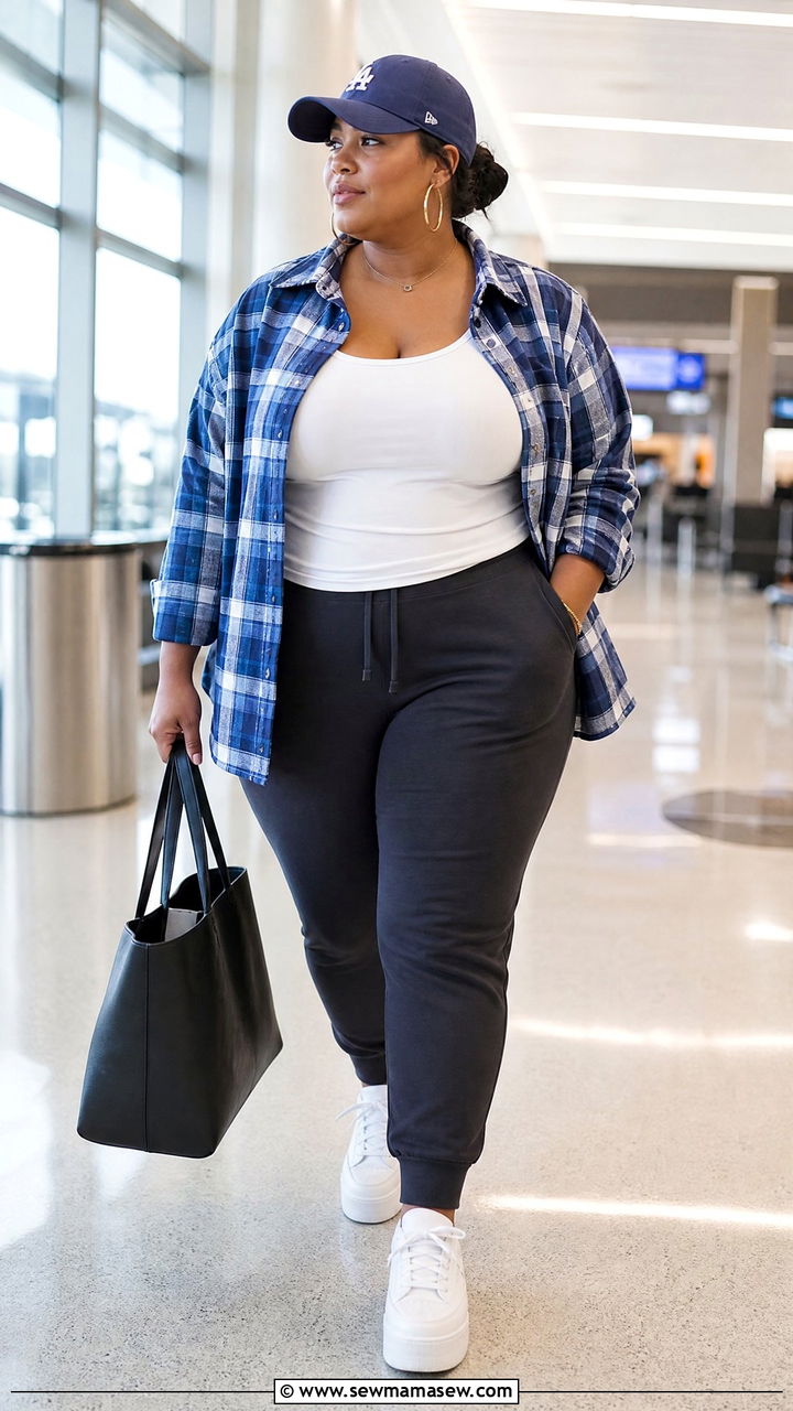 Plus Size Flannel Shirt With Joggers - 20 plus size flannel shirt outfit ideas