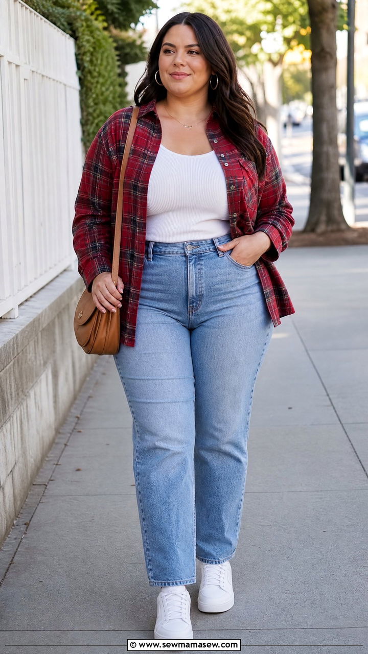 Plus Size Flannel Shirt With Straight Leg Jeans - 20 plus size flannel shirt outfit ideas