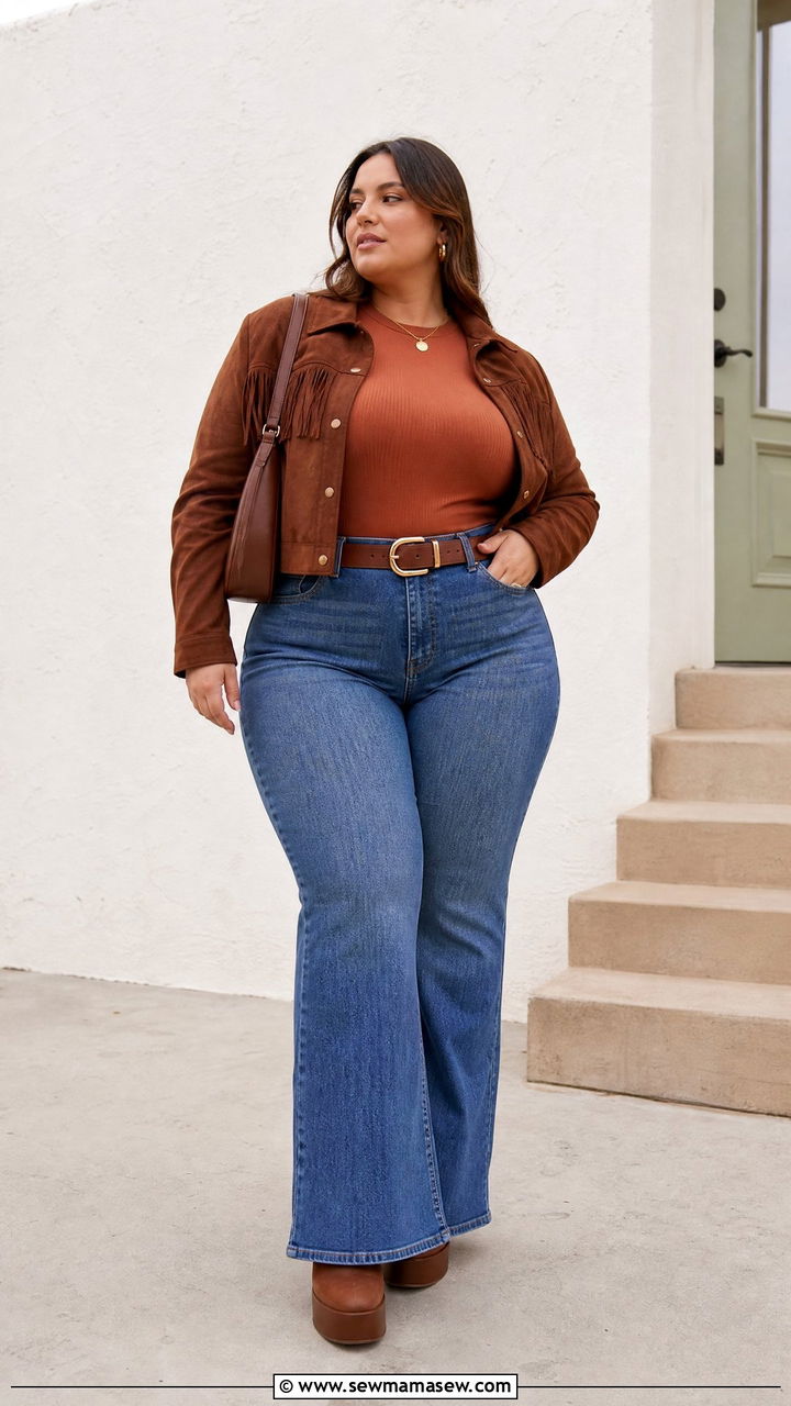 Plus Size Flare Jeans With Fitted Top - 20 plus size fall outfit ideas with jeans