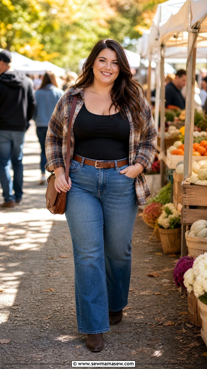 Plus Size Flare Jeans With Flannel Shirt - 20 plus size flare jeans outfit ideas
