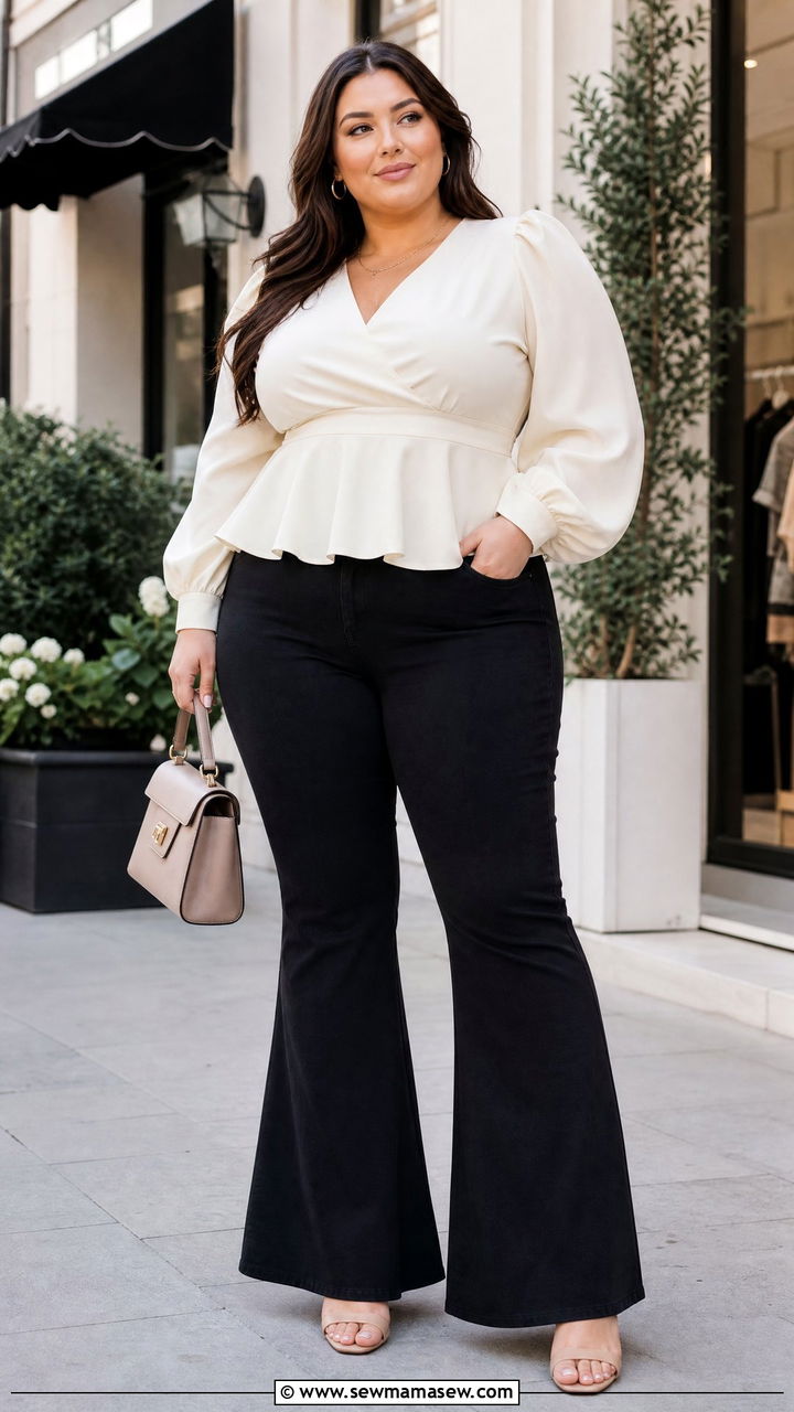 Plus Size Flare Jeans With Peplum Top - 20 plus size flare jeans outfit ideas