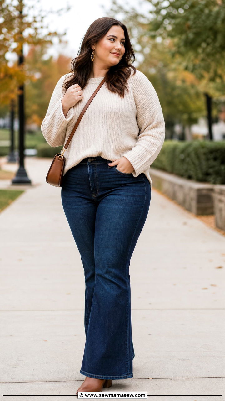 Plus Size Flare Jeans With Sweater - 20 plus size flare jeans outfit ideas