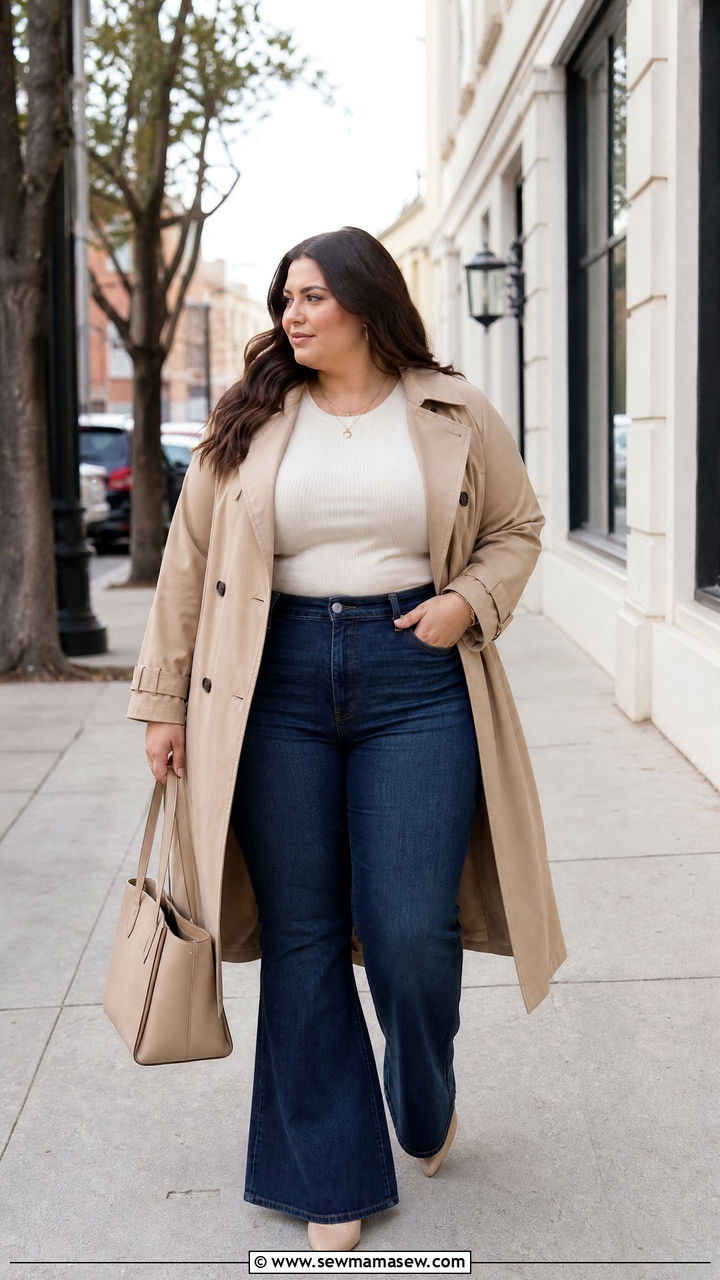 Plus Size Flare Jeans With Trench Coat - 20 plus size flare jeans outfit ideas