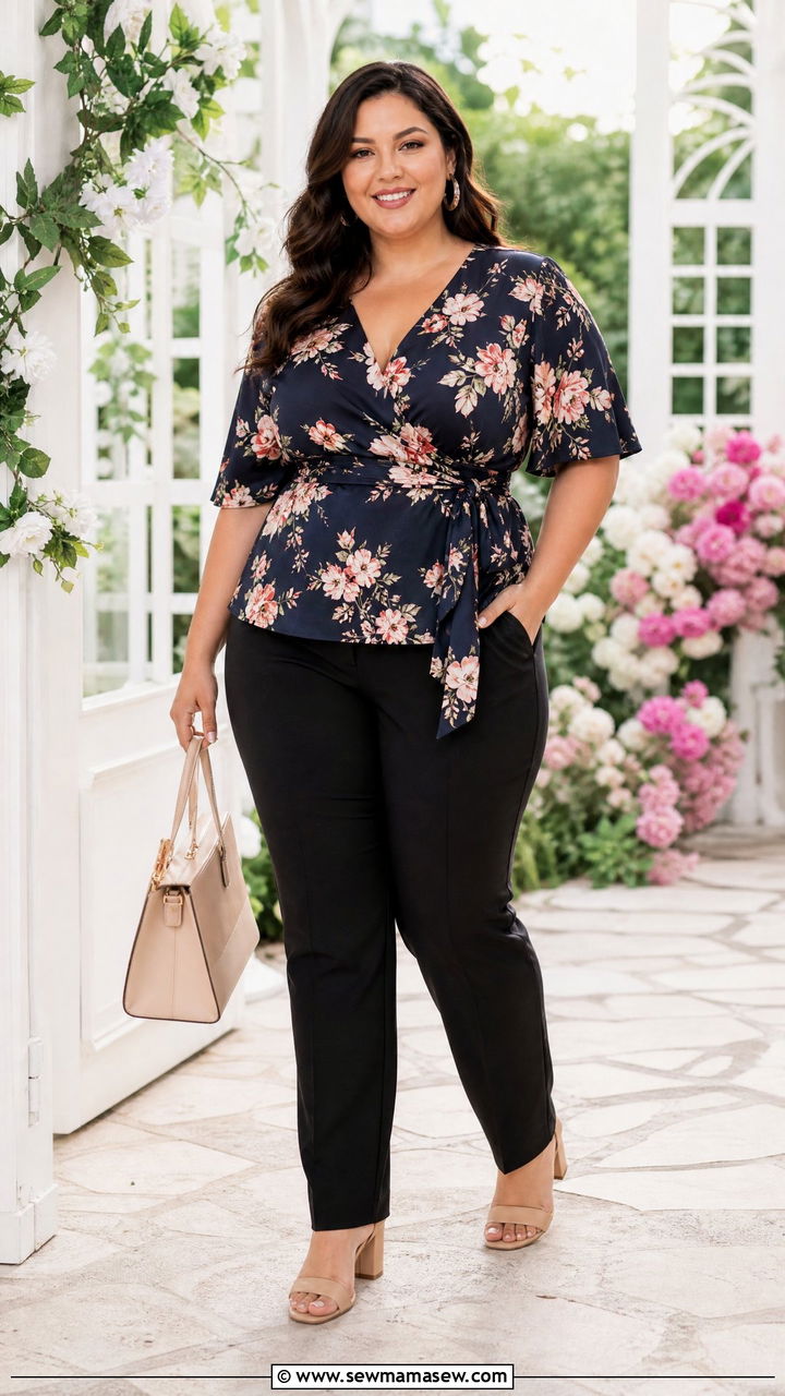 Plus Size Floral Blouse Outfit - 20 plus size dressy top outfit ideas