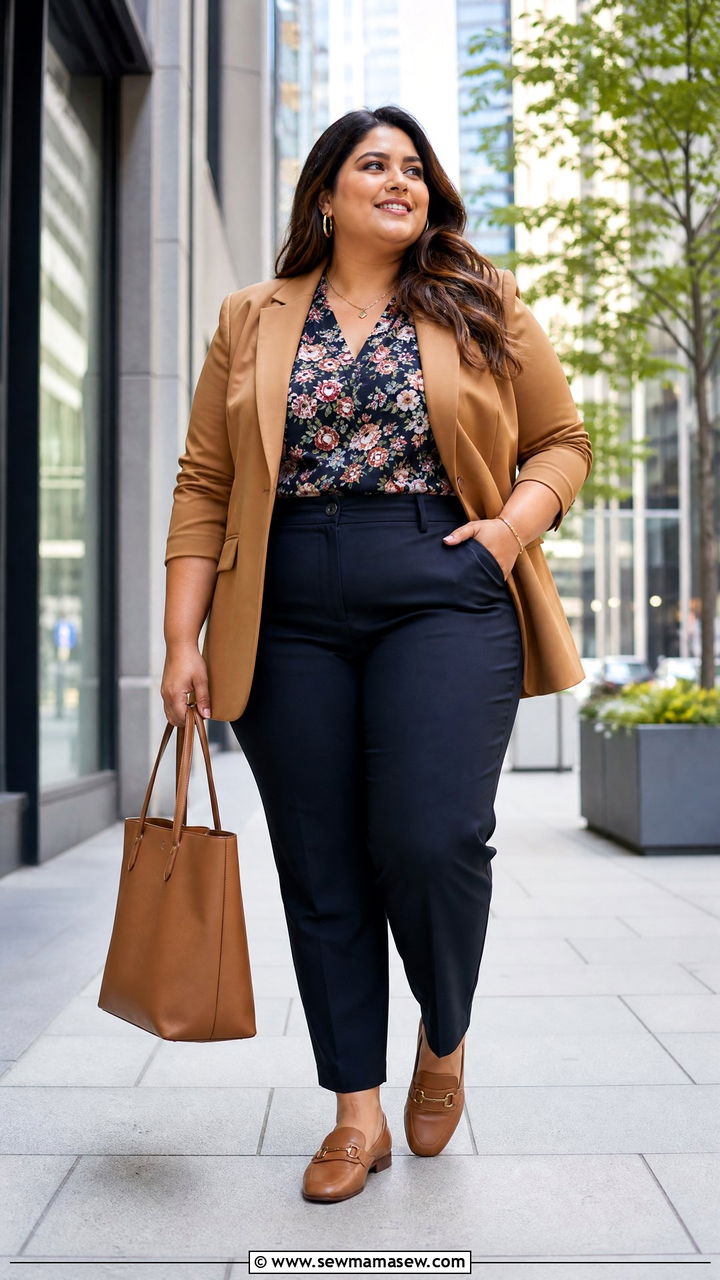Plus Size Floral Blouse With Blazer - 20 plus size floral blouse outfit ideas