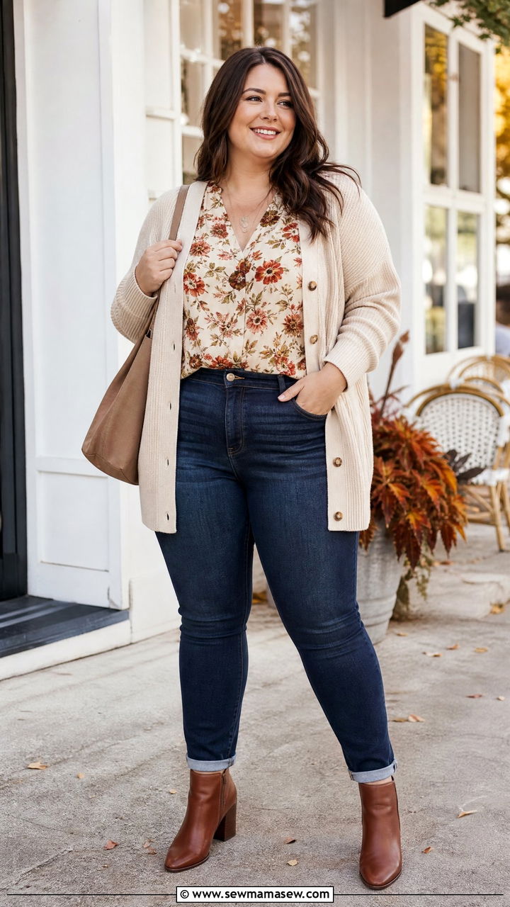 Plus Size Floral Blouse With Cardigan - 20 plus size floral blouse outfit ideas