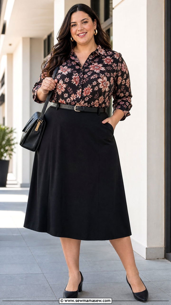Plus Size Floral Blouse With Midi Skirt - 20 plus size floral blouse outfit ideas
