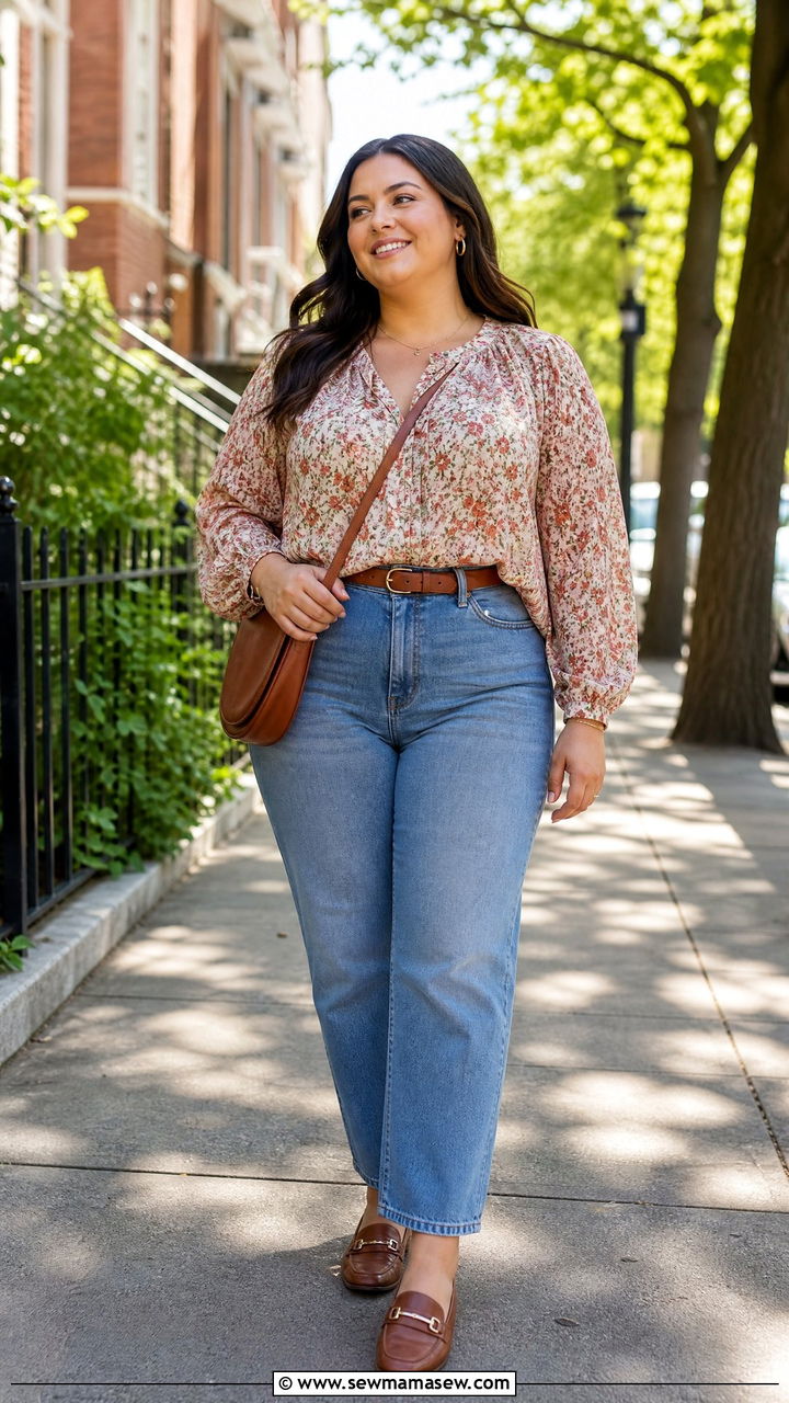 Plus Size Floral Blouse With Straight Leg Jeans - 20 plus size floral blouse outfit ideas