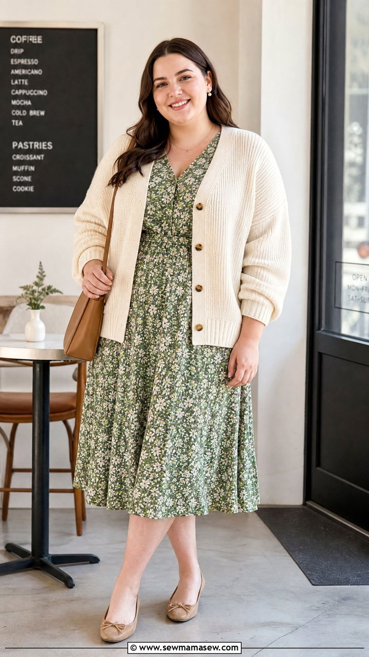Plus Size Floral Dress With Cardigan Outfit - 20 plus size floral dress outfit ideas