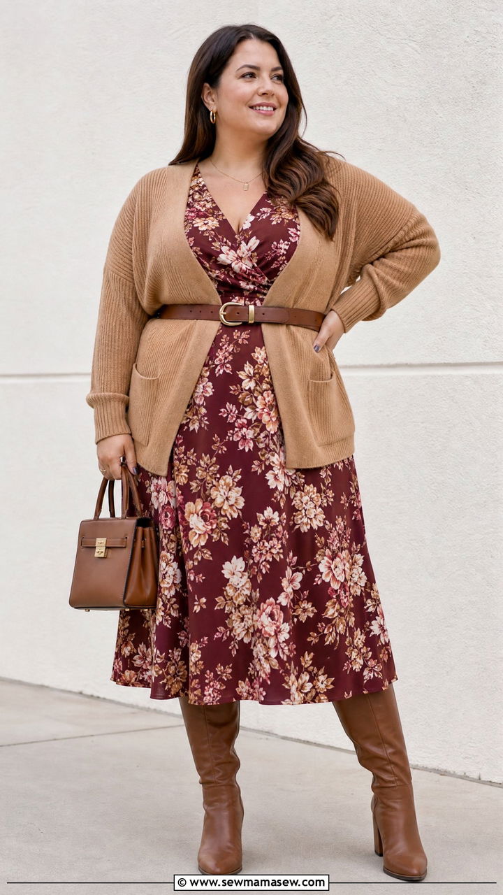 Plus Size Floral Dress With Tall Boots Outfit - 20 plus size floral dress outfit ideas
