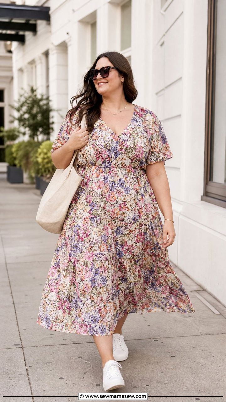 Plus Size Floral Dress With White Sneakers Outfit - 20 plus size floral dress outfit ideas