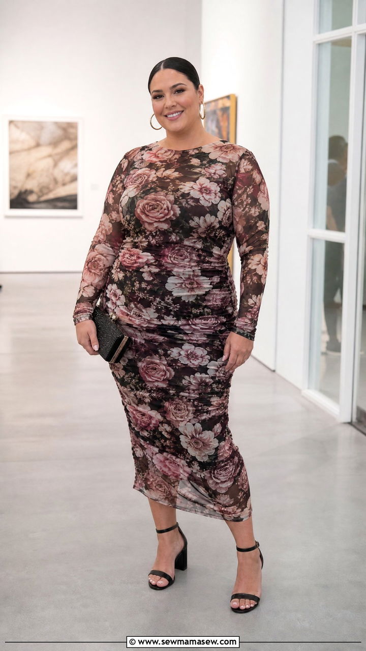 Plus Size Floral Mesh Dress Outfit - 20 plus size floral print outfit ideas