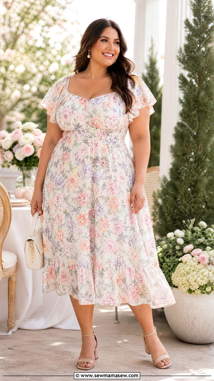 Plus Size Floral Midi Dress Outfit - 20 plus size easter outfit ideas