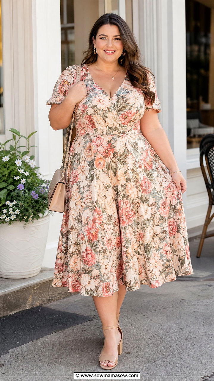 Plus Size Floral Midi Dress Outfit - 20 plus size floral print outfit ideas