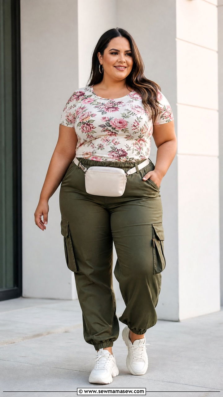 Plus Size Floral Top With Cargo Pants - 20 plus size floral top outfit ideas