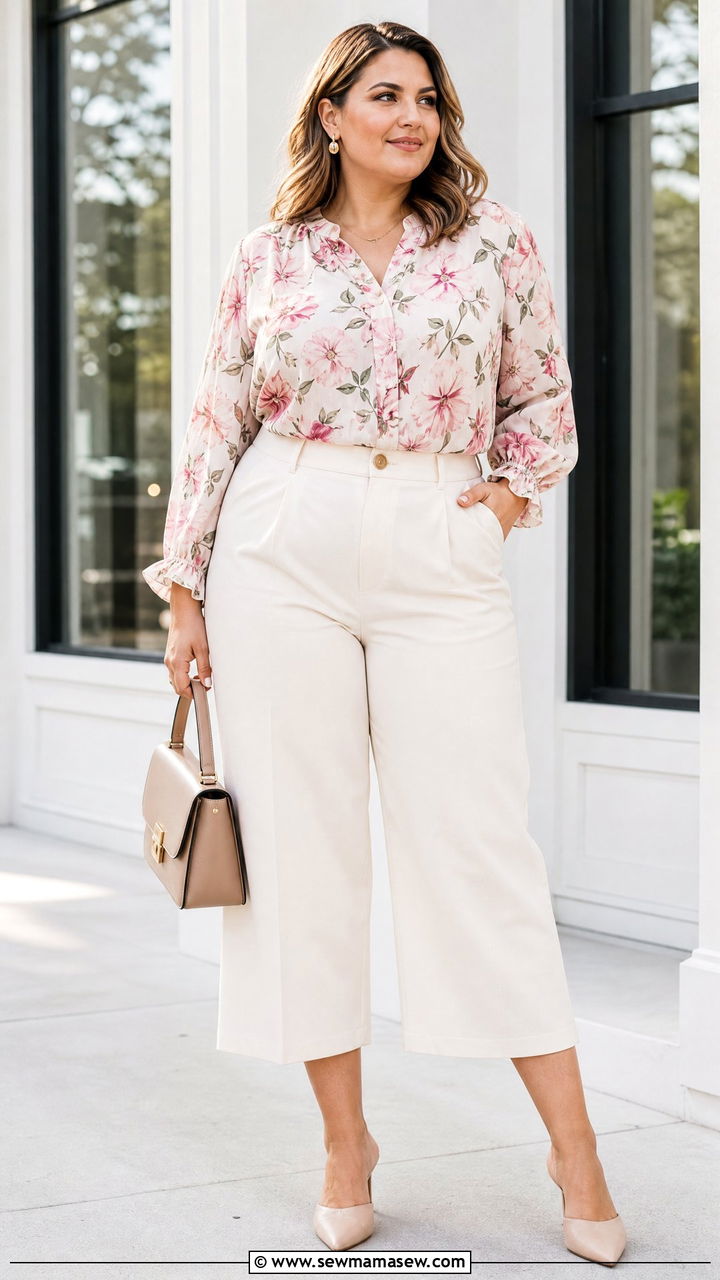 Plus Size Floral Top With Cropped Pants - 20 plus size floral top outfit ideas