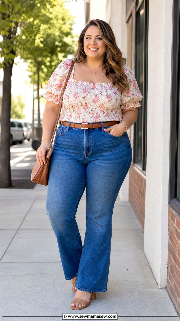 Plus Size Floral Top With High Waisted Jeans - 20 plus size floral top outfit ideas