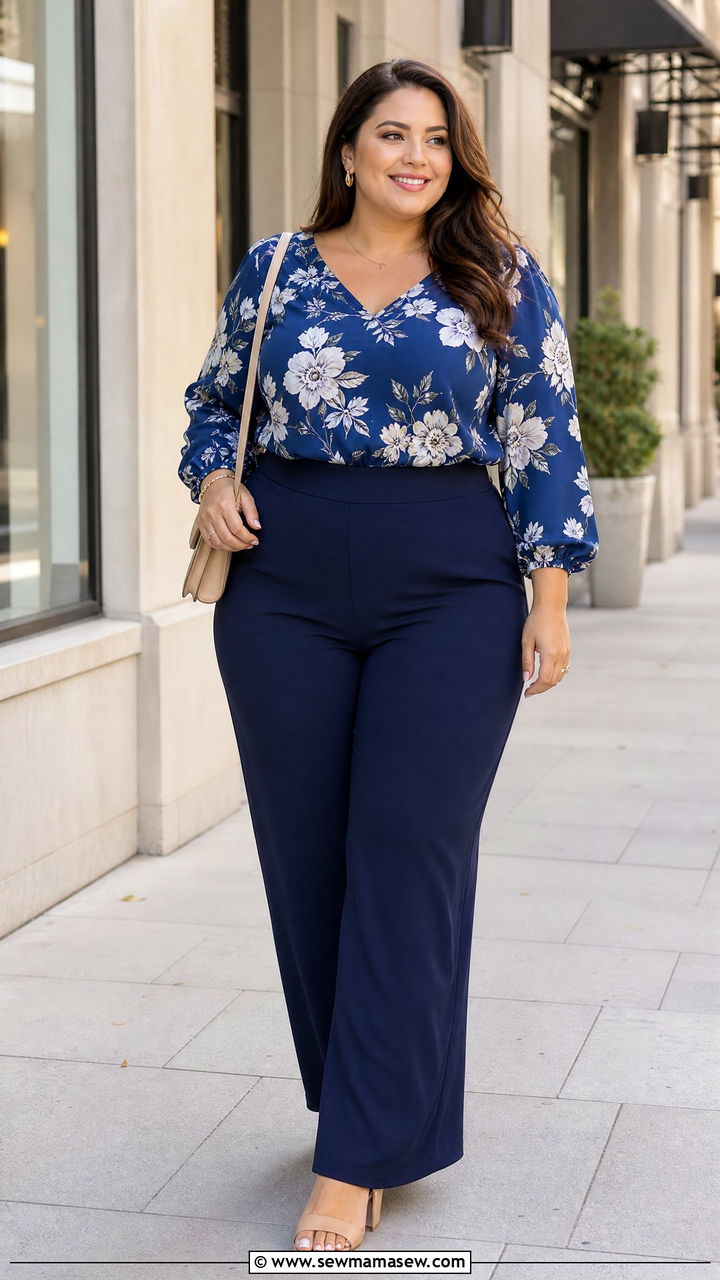 Plus Size Floral Top With Matching Color Bottoms - 20 plus size floral top outfit ideas