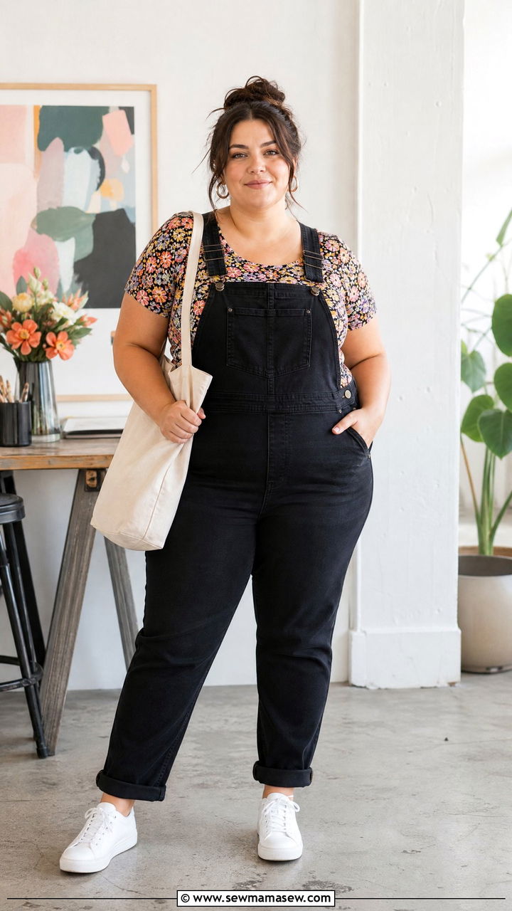 Plus Size Floral Top With Overalls - 20 plus size floral top outfit ideas