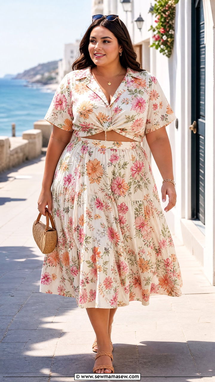 Plus Size Floral Two Piece Set Outfit - 20 plus size floral print outfit ideas