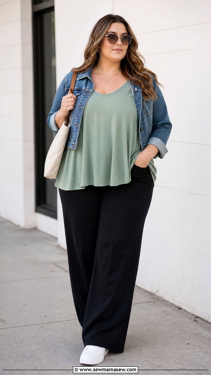 Plus Size Flowy Tank Top With A Denim Jacket - 20 plus size flowy tank top outfit ideas