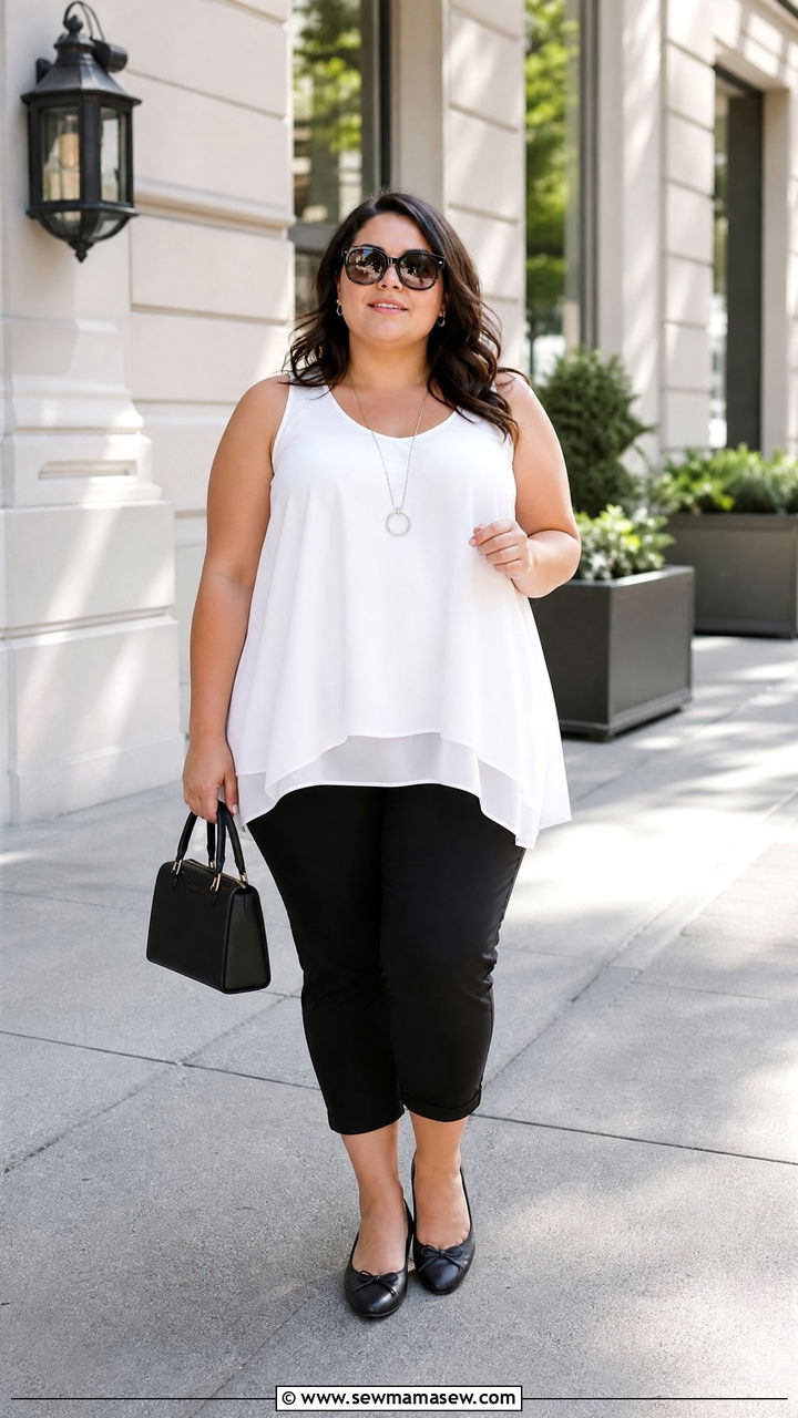 Plus Size Flowy Tank Top With Capri Pants - 20 plus size flowy tank top outfit ideas