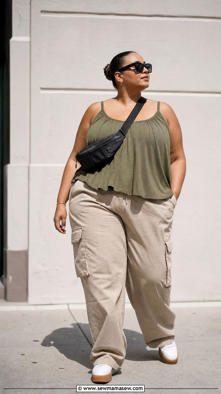 Plus Size Flowy Tank Top With Cargo Pants - 20 plus size flowy tank top outfit ideas
