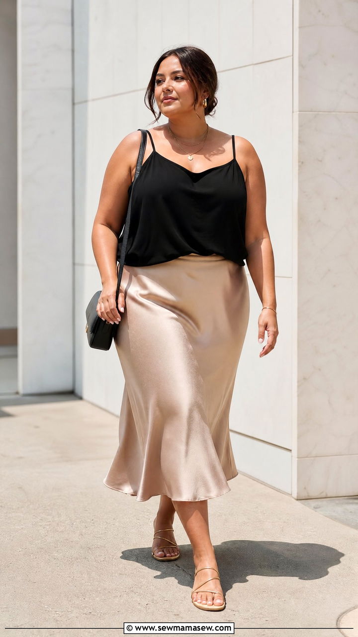 Plus Size Flowy Tank Top With Midi Skirt - 20 plus size flowy tank top outfit ideas
