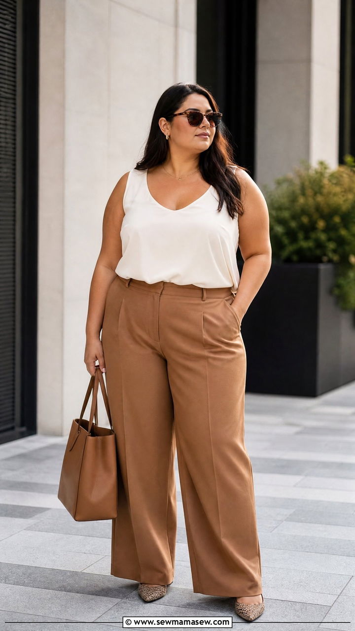 Plus Size Flowy Tank Top With Tailored Trousers - 20 plus size flowy tank top outfit ideas