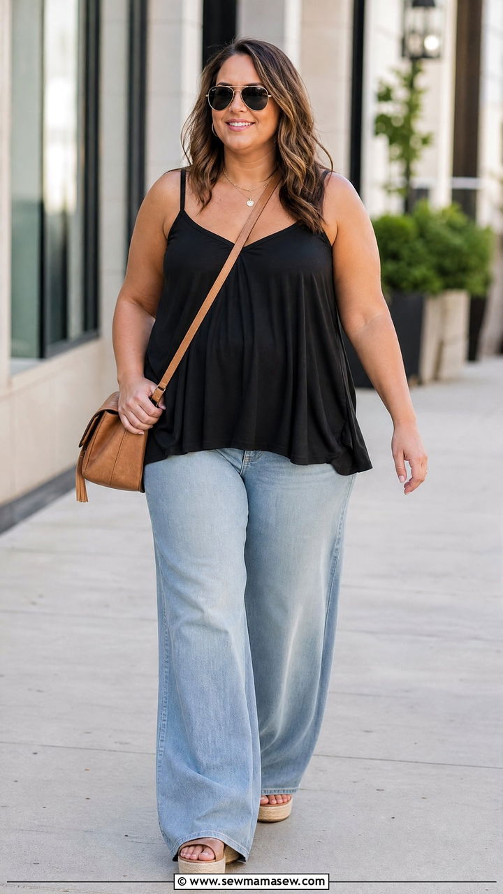Plus Size Flowy Tank Top With Wide Leg Jeans - 20 plus size flowy tank top outfit ideas