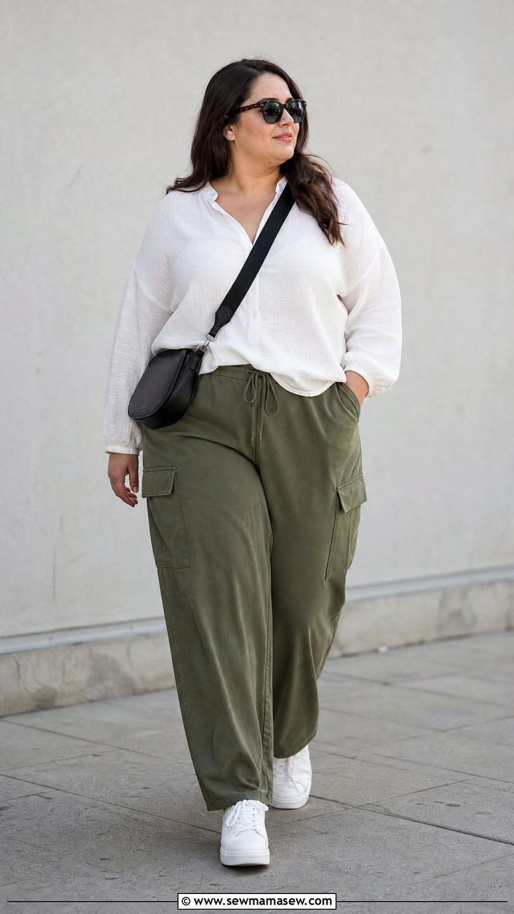 Plus Size Flowy Top With Cargo Pants - 20 plus size flowy top outfit ideas