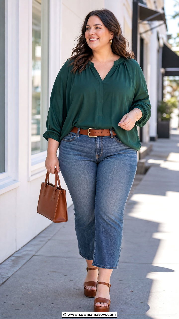 Plus Size Flowy Top With Cropped Jeans - 20 plus size flowy top outfit ideas