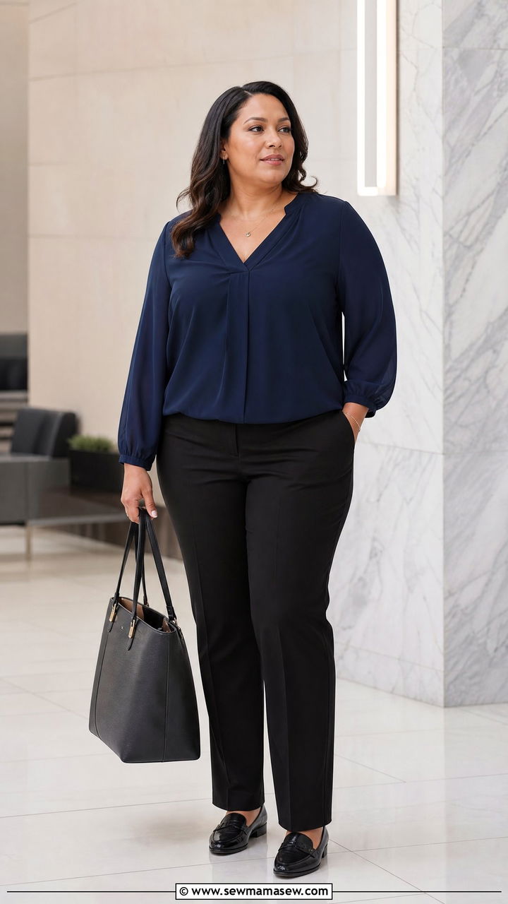 Plus Size Flowy Top With Straight Leg Pants - 20 plus size flowy top outfit ideas