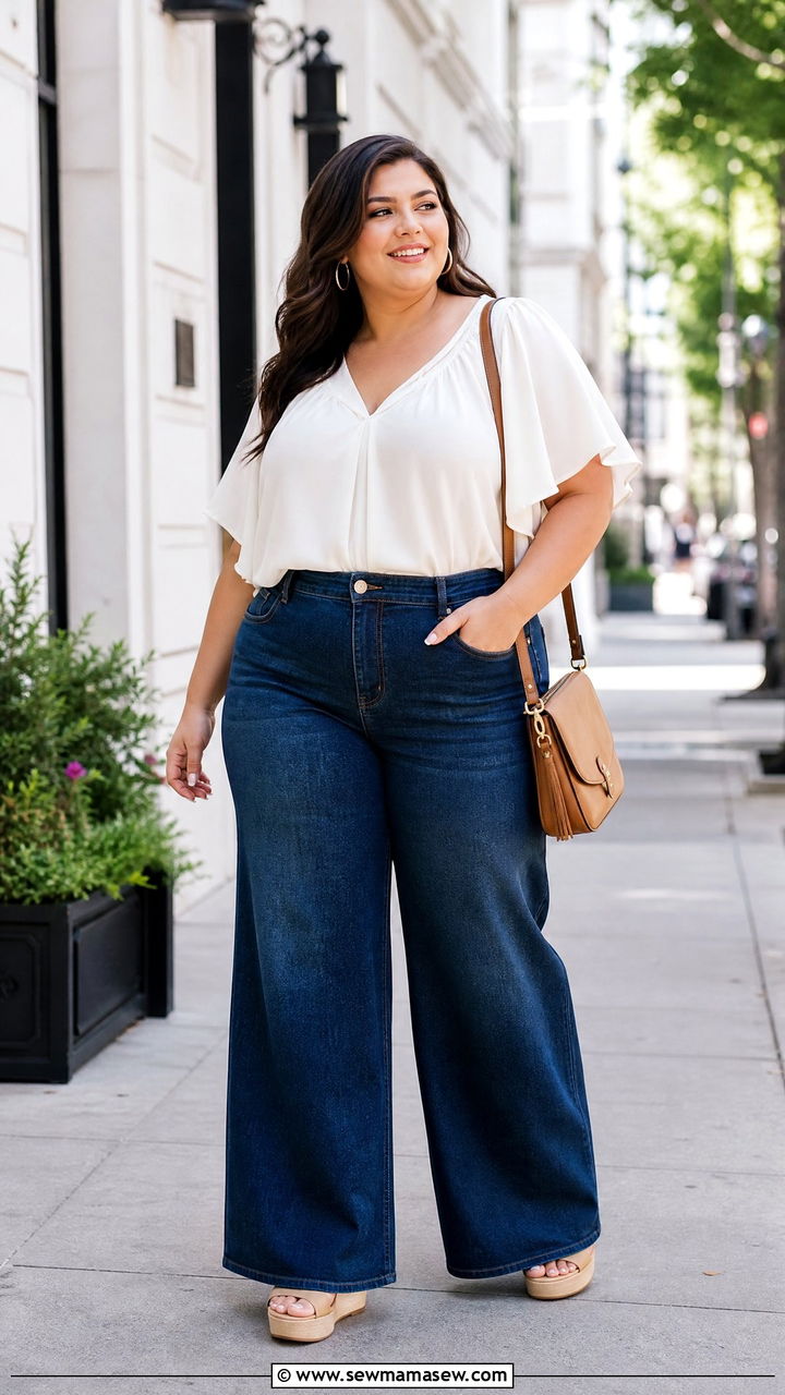 Plus Size Flowy Top With Wide Leg Jeans - 20 plus size flowy top outfit ideas