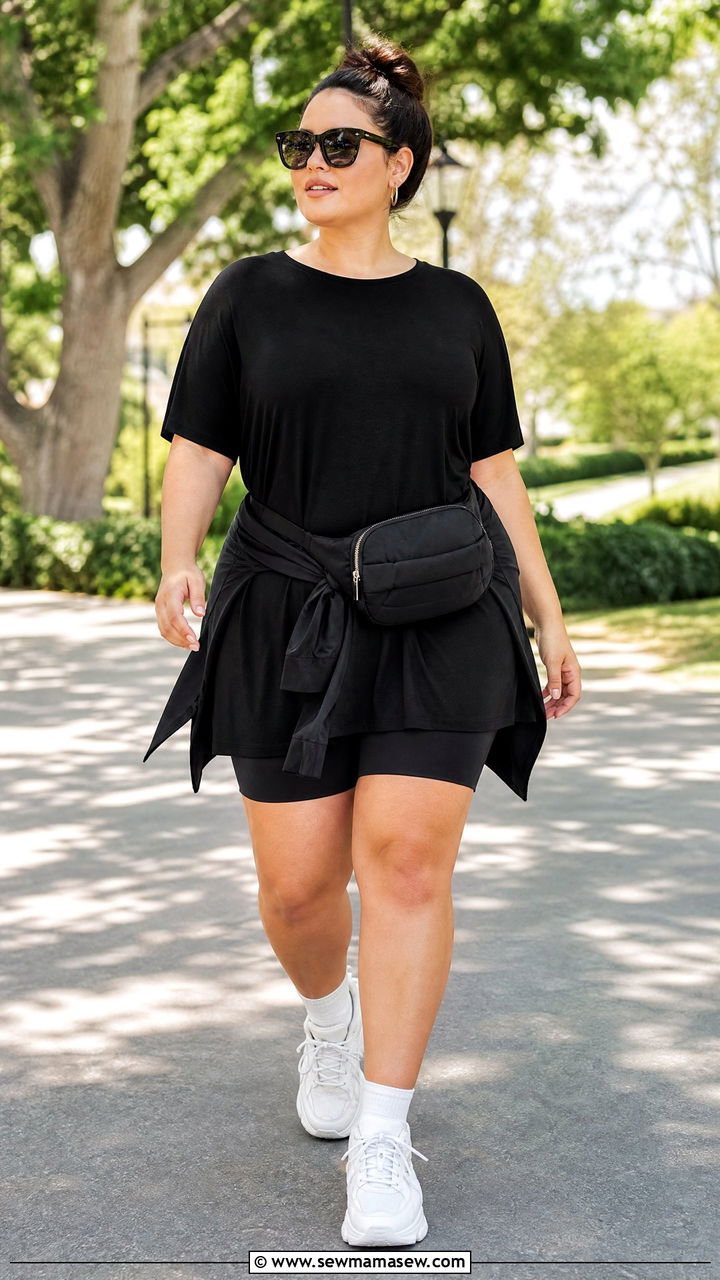 Plus Size Flowy Tunic Top With Bike Shorts - 20 plus size flowy tunic top outfit ideas