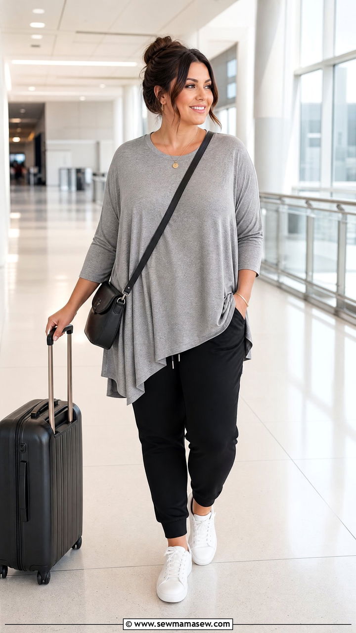 Plus Size Flowy Tunic Top With Joggers - 20 plus size flowy tunic top outfit ideas