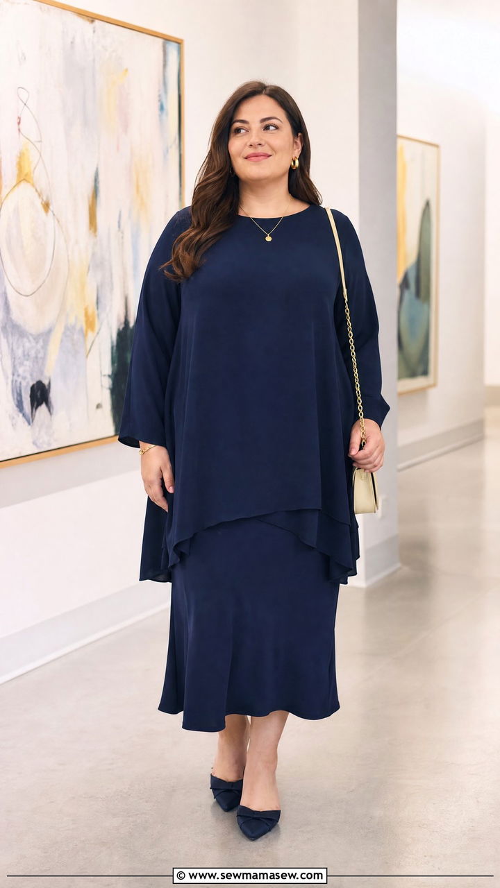 Plus Size Flowy Tunic Top With Midi Skirt - 20 plus size flowy tunic top outfit ideas