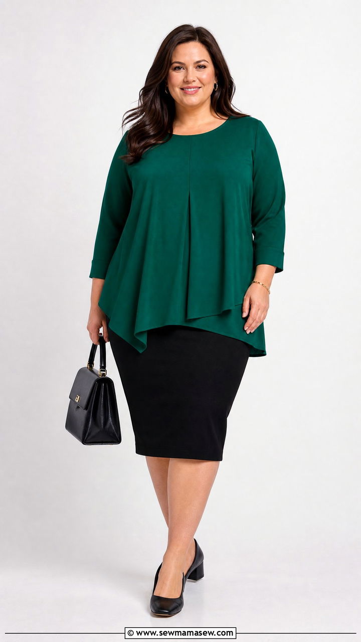 Plus Size Flowy Tunic Top With Pencil Skirt - 20 plus size flowy tunic top outfit ideas