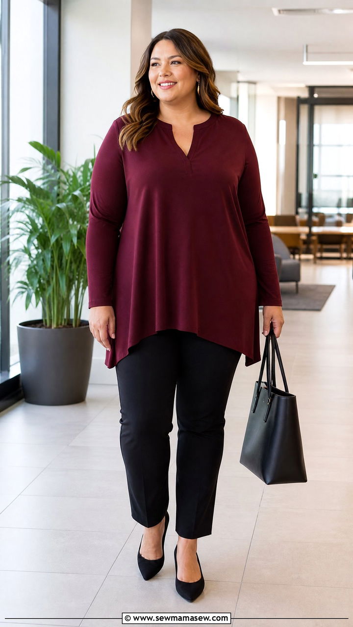 Plus Size Flowy Tunic Top With Ponte Pants - 20 plus size flowy tunic top outfit ideas