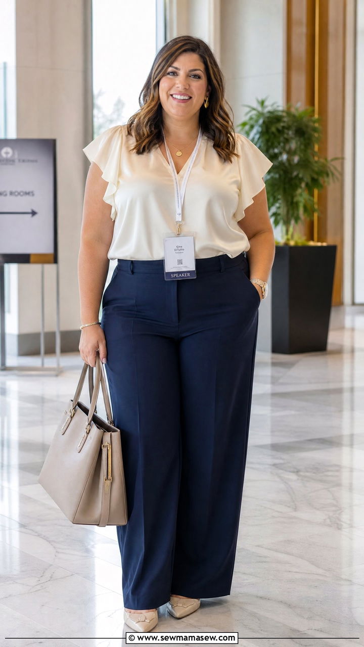 Plus Size Flutter Sleeve Top With Dress Pants - 20 plus size flutter sleeve top outfit ideas