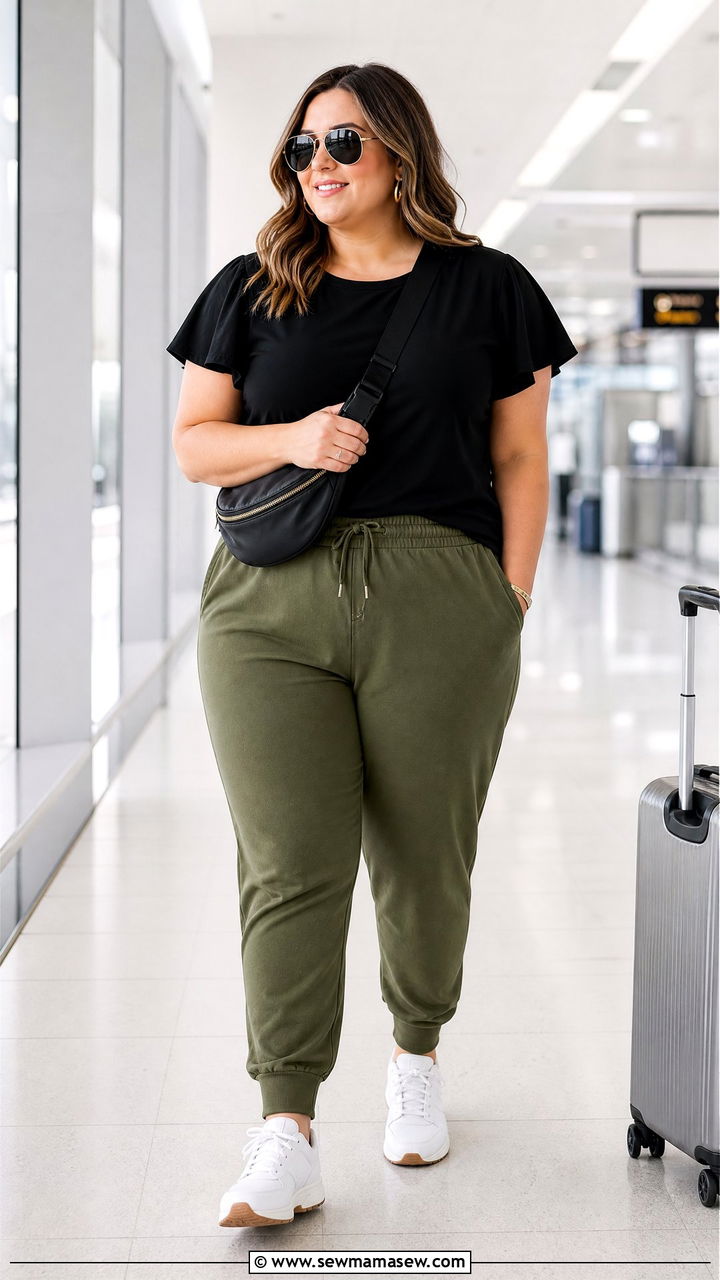 Plus Size Flutter Sleeve Top With Jogger Pants - 20 plus size flutter sleeve top outfit ideas